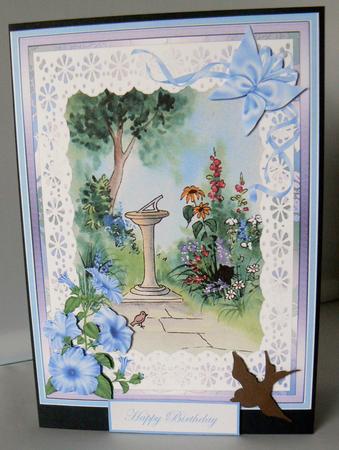 Cat by the Birdbath Watercolour Decoupage Sheet by Audrey Wilson