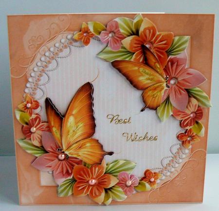 Peach Origami Flowers & Butterflies by Audrey Wilson
