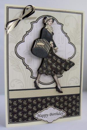 Vintage Shopping Lady in Black Topper & Decoupage by Audrey Wilson