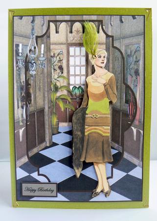 Lady in Hotel Foyer Bracket Scene Card Front by Audrey Wilson