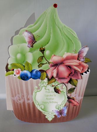 Lime Green Cupcake with Roses and Butterflies by Audrey Wilson