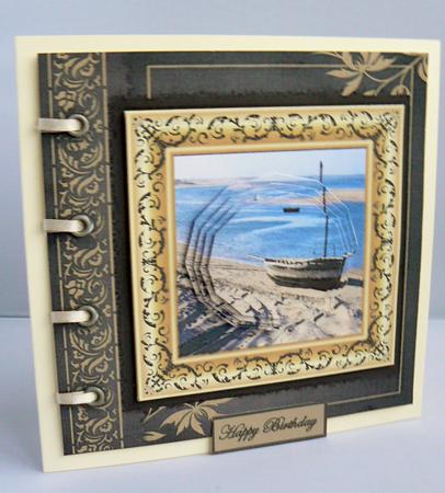 Boat Moored Up on the Beach Card Front with Topper by Audrey Wilson