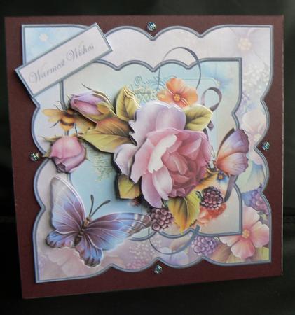 Bumble Bee and Rose Card Front with Decoupage and Sentiment by Audrey Wilson