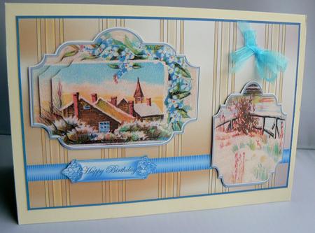 Vintage Cottage Card Front with Toppers and Pyramid Layers by Audrey Wilson