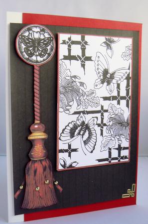 Oriental Butterfly, Bamboo, Flowers, Tassel Digi Card Topper by Audrey Wilson