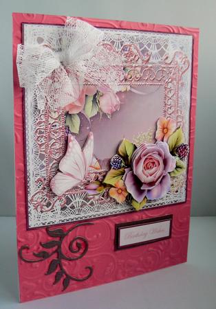 Butterfly and Lace with English Rose Card Front by Audrey Wilson