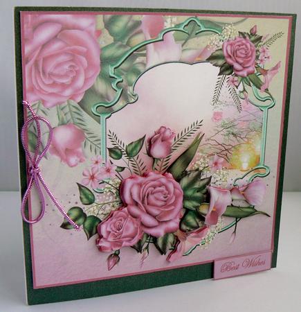 Scenic Pink Rose Card Front with Decoupage by Audrey Wilson