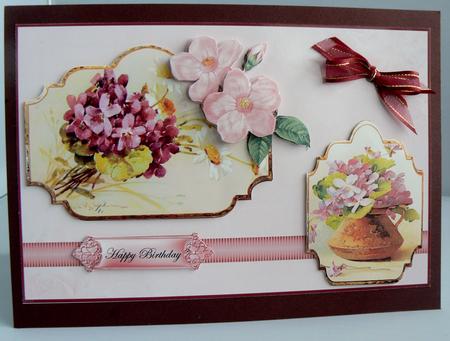 Mixed Vintage Flowers Panel Card Front with Toppers by Audrey Wilson