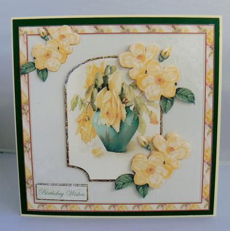 Yellow Rose Card Front with Topper and Decoupage by Audrey Wilson