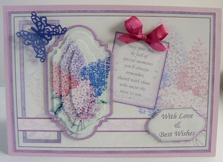 Vintage Lilacs Birthday Card Topper & Pyramage by Audrey Wilson