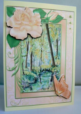 Rose Frame with Forest Stream and Butterflies Decoupage by Audrey Wilson