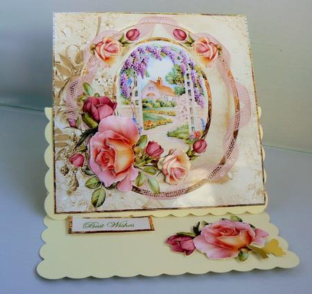 Garden Scene Card Front with Rose Decoupage and Sentiment Ta by Audrey Wilson