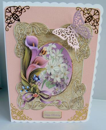 Lily Card Front in Ornate Frame with Topper and Decoupage by Audrey Wilson