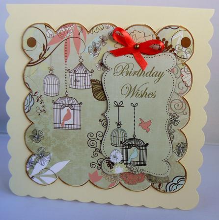 Olive Birdcage Birthday Wishes 8in Scallop Topper by Audrey Wilson