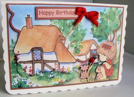 Ladybird Girl Envelope Card with Decoupage by Audrey Wilson