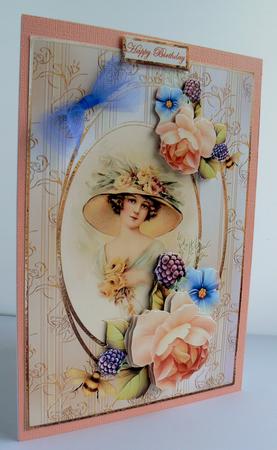 Vintage Lady with Peach Rose Card Front by Audrey Wilson