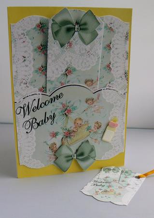 Welcome Baby Green Bookmark Pocket Card Topper by Audrey Wilson
