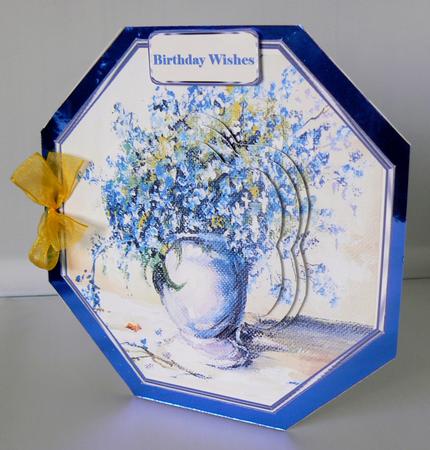 Vase of Blue Flowers Octagon Card Front with Layers by Audrey Wilson