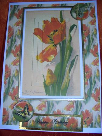 Tulips Card Front with Pyramage by Audrey Wilson