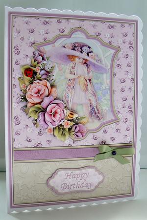 Big Hat Girl Card Topper with Floral Decoupage by Audrey Wilson