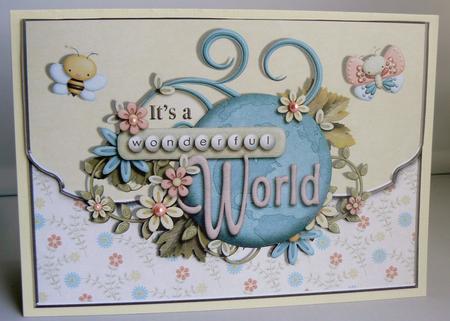 Wonderful World Bee and Butterfly Fancy Edge Envelope Card by Audrey Wilson