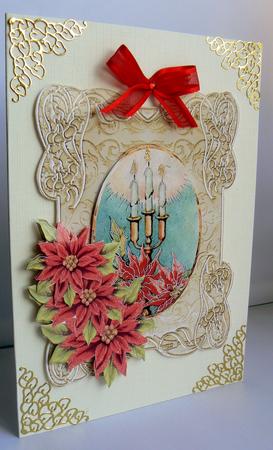Candles and Poinsettias Ornate Card Topper by Audrey Wilson