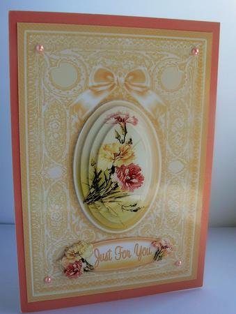 Pink Carnations A5 Oval Pyramage by Audrey Wilson