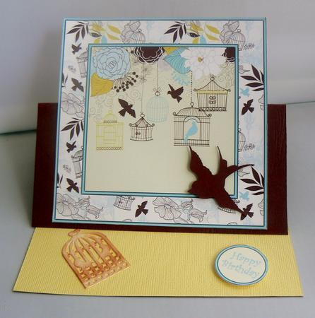 Birdcages and Flowers 8x8 Card Front by Audrey Wilson