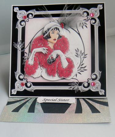 Art Deco Lady Black & Silver Square Topper & Decoupage by Audrey Wilson