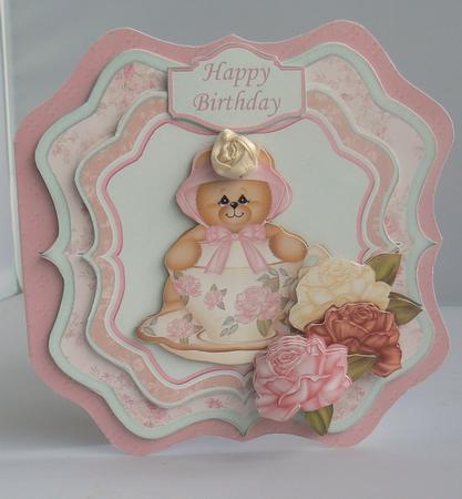 Tea Rose Bear Bracket Shape Card & Decoupage Mini Kit by Audrey Wilson
