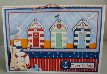 Beach Huts at the Coast Card Front & Decoupage by Audrey Wilson