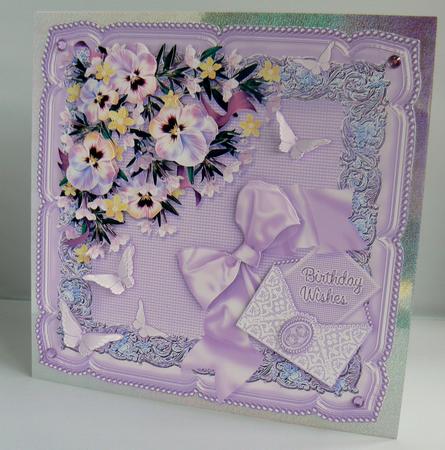 Lilac Pansies and Butterflies on a Silk Cushion 8x8 Decoupag by Audrey Wilson