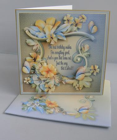Blue and Yellow Flowers 5in x 5in Decoupage Kit Birthday by Audrey Wilson