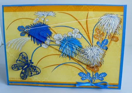 Japanese Floral Notecards 10, Chrysanthemum, A5 Pyramid Card by Audrey Wilson