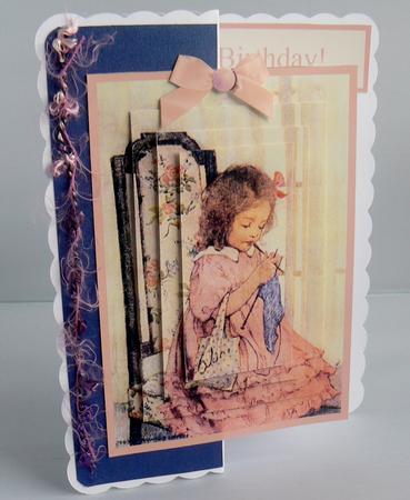 Little Girl Knitting Pyramage Card by Audrey Wilson