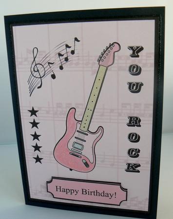 You Rock Pink Guitar Card by Audrey Wilson