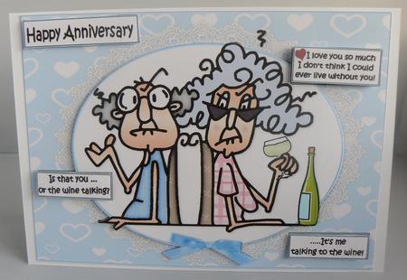 Stella and Gus Anniversary Wine Quick Card by Audrey Wilson