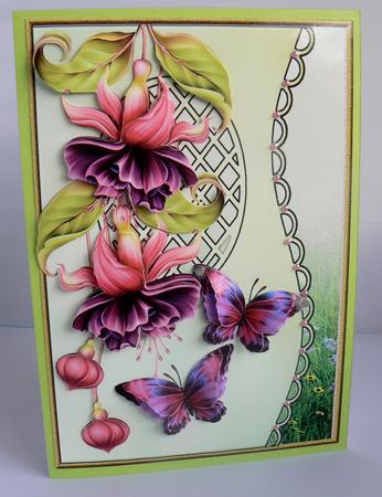 Scalloped S Edged Lattice Card Fuchsias by Audrey Wilson