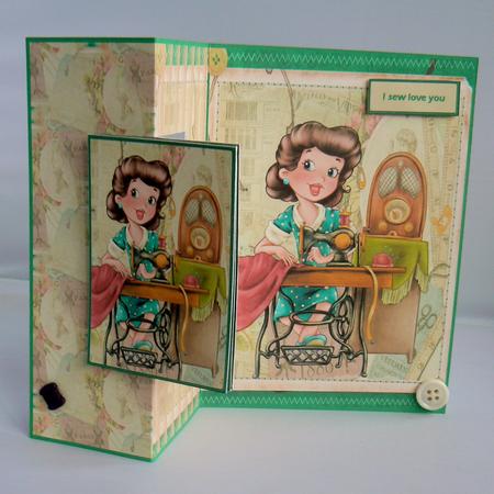 Vintage Seamstress Fold Back Card with Toppers by Audrey Wilson
