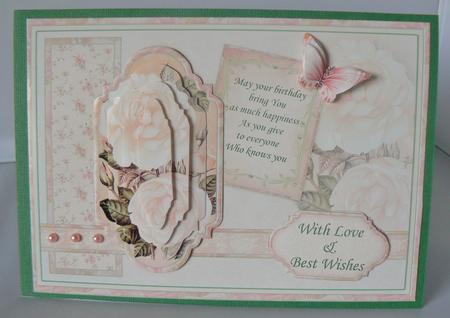 Pastel Rose Bloom Birthday Card Topper & Pyramage by Audrey Wilson