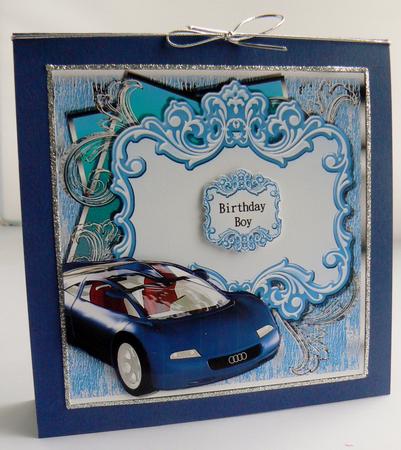 Large Fancy Panel Card - Blue Sports Car by Audrey Wilson