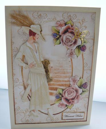 Lady Out Walking Card with Decoupage by Audrey Wilson