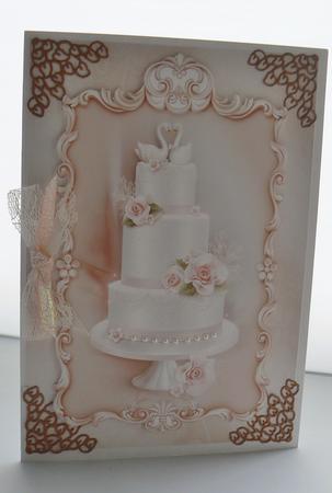 Elegant Wedding Cake with Swans & Pink Roses by Audrey Wilson