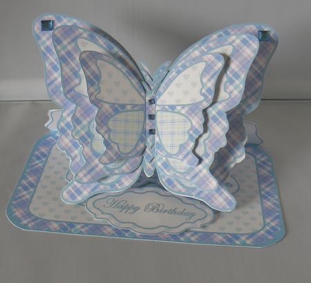 Layered Butterfly Easel - Blue Patchwork by Audrey Wilson
