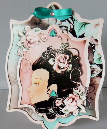 Beauty Lady with Soft Roses in Tag Card Form by Audrey Wilson