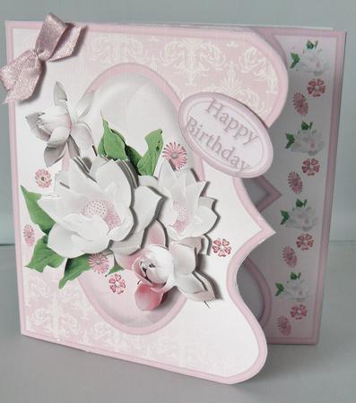 White and Pink Flowers Offset Bracket Card Mini Kit by Audrey Wilson