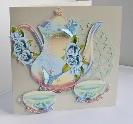 Beautiful Blue Roses with Teapot by Audrey Wilson