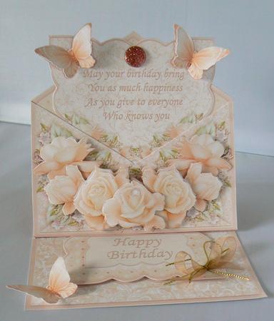 Cream Roses Envelope Easel Kit Birthday Wedding Anniversary by Audrey Wilson