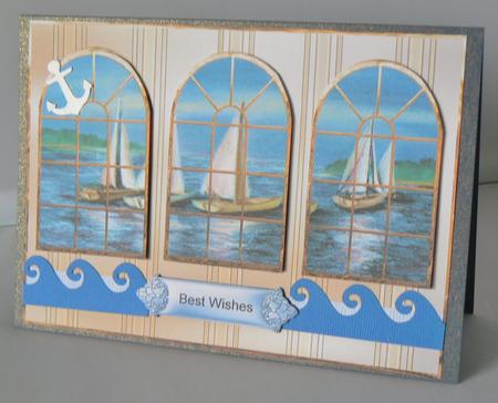 Sailing Boats Window View Card with Toppers by Audrey Wilson