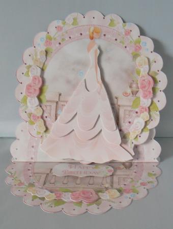 Pretty in Pastel Pink Scalloped Round Easel Card by Audrey Wilson